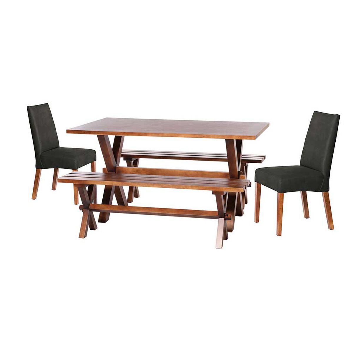 Juego de Comedor Latam Home Sevilla Cadiz 2 Sillas + 2 Bancas Cuero Kentucky Negro