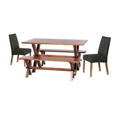 Juego de Comedor Latam Home Sevilla Cadiz 2 Sillas + 2 Bancas Cuero Kentucky Negro