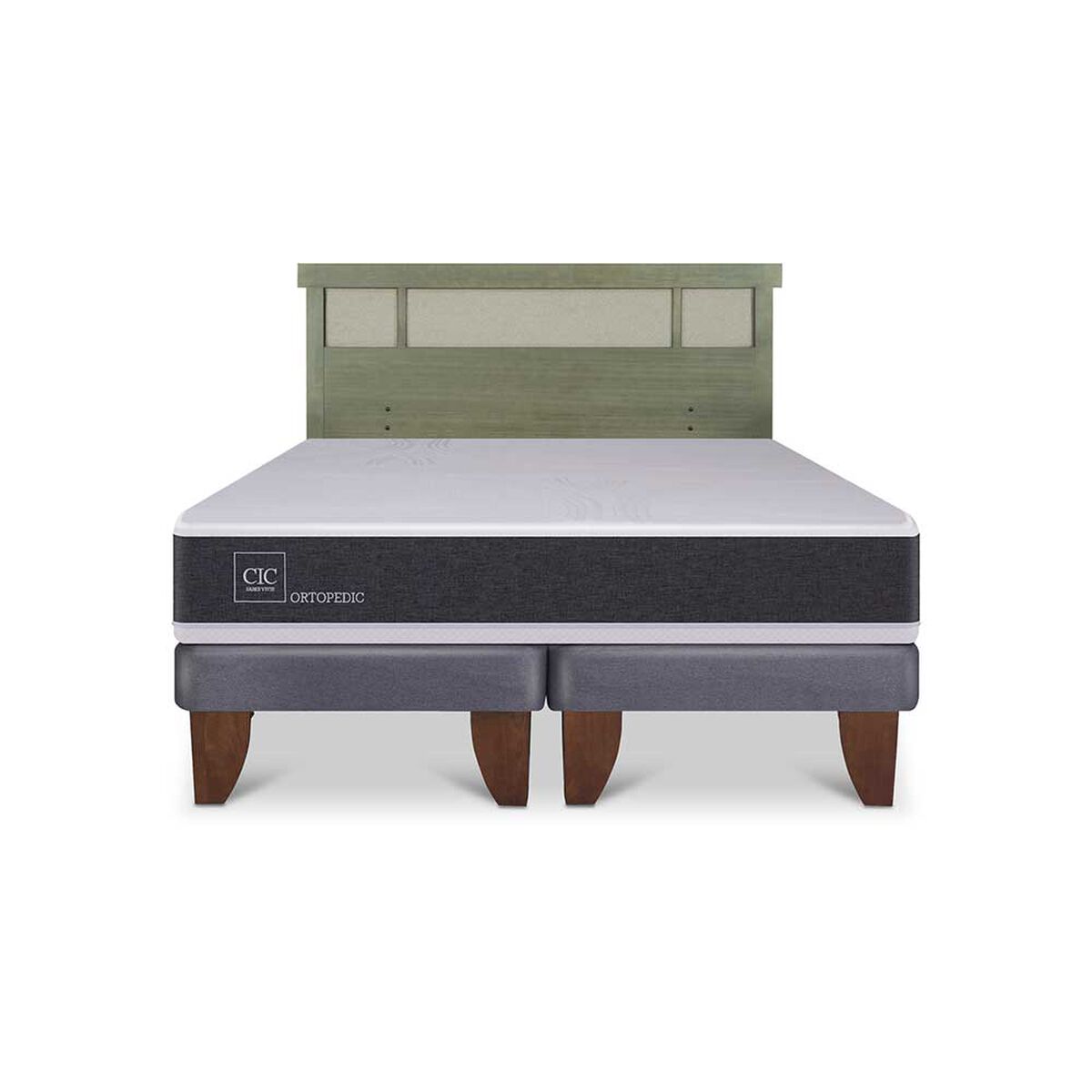 Cama Europea CIC Base Dividida King Ortopedic + Respaldo Dublin Olivo
