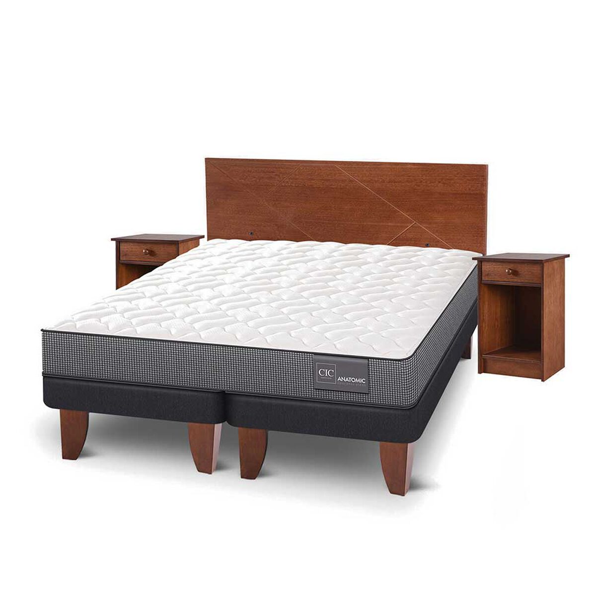 Cama Europea CIC Base Dividida 2 Plazas Anatomic + Respaldo + 2 Veladores New Villarrica