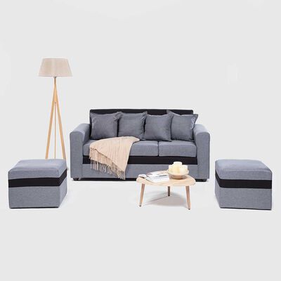 Imagen 1 del producto Juego de Living Paris Sofá 3 Cuerpos + Dos Pouf 1 Cuerpo Gris Negro