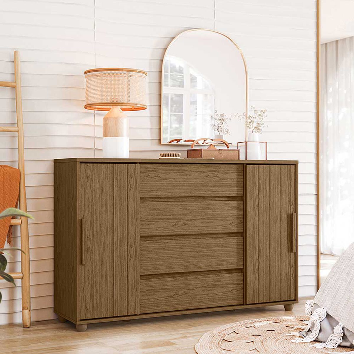 C&oacute;moda Vekkahome New Evidenza 4 Cajones 2 Puertas Caf&eacute; Beige