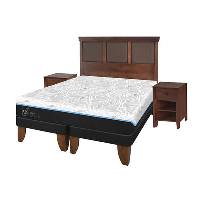 Imagen 2 del producto Cama Europea CIC Green Infinity King + 1 Respaldo + 2 Veladores Torino Caramel