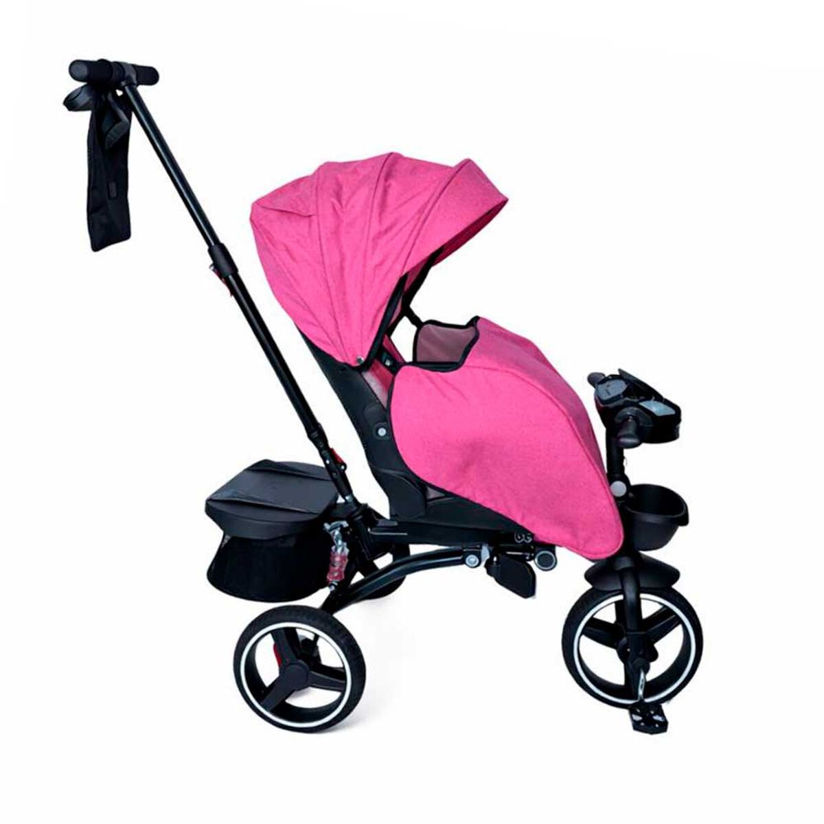 Triciclo Coche Cuna con Bluetooth 360 One Click RS-4090 Fucsia