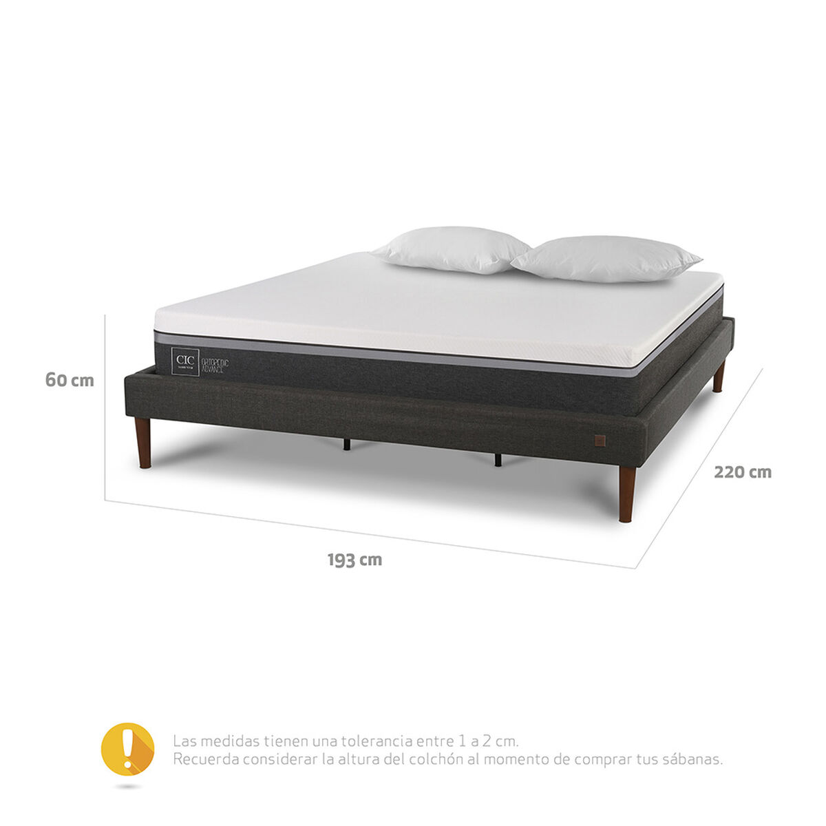 Cama Europea CIC King Ortopedic Advance + Almohadas Viscoel&aacute;sticas