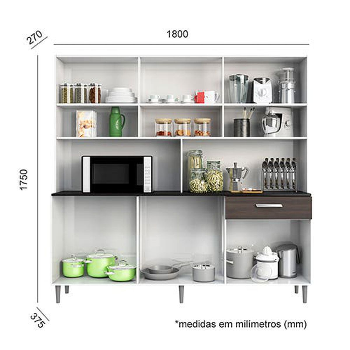 Mueble de Cocina Home Mobili Sam 1 Cajón 12 Puertas Café