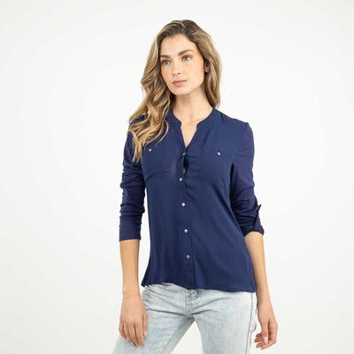 Blusa Manga Larga Mujer Zibel Azul, Burdeo, Crudo, Negro