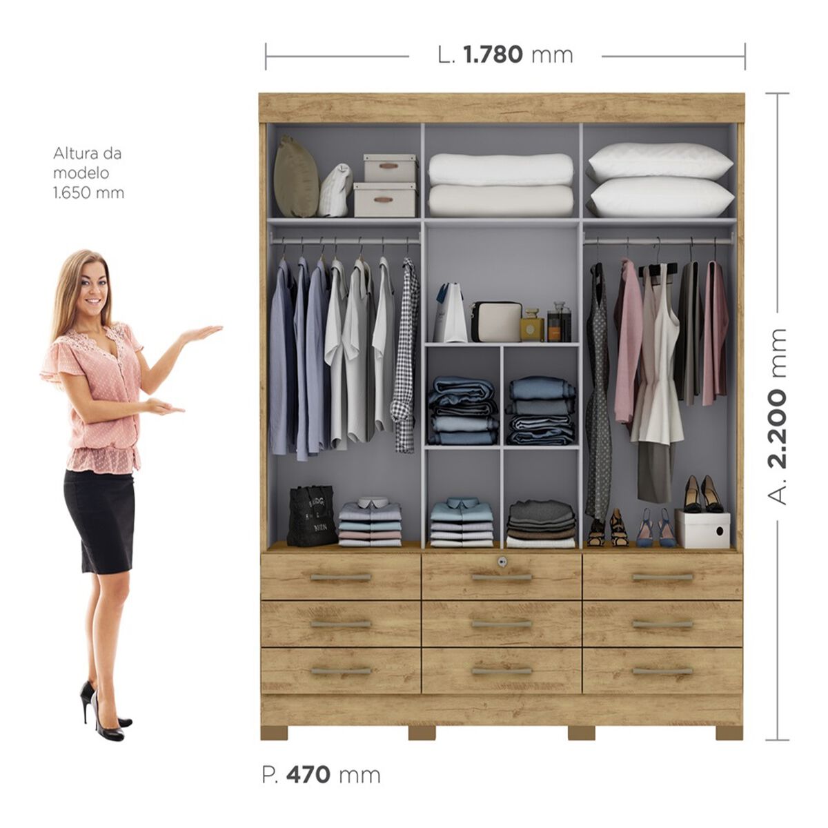 Closet Di Poretti Toquio 3 Puertas 9 Cajones Café y Blanco