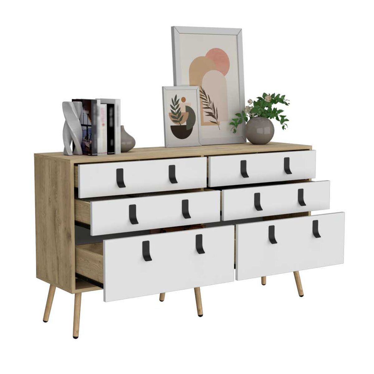 Cómoda Doble TuHome Huna 6 Cajones Macadamia Blanco