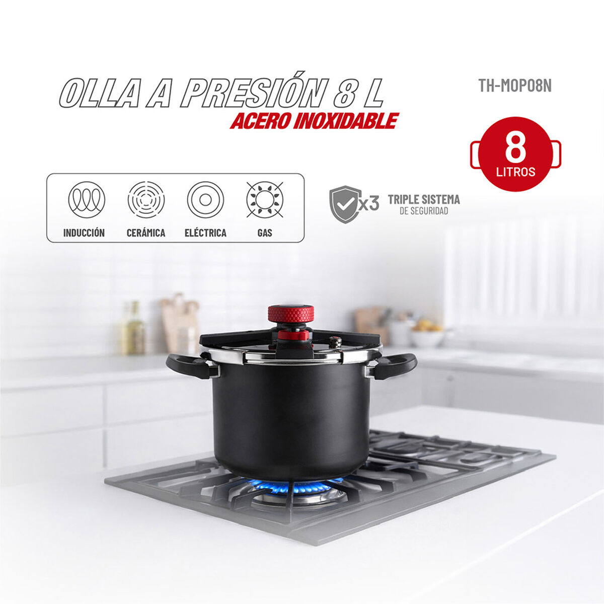 Olla a Presi&oacute;n Acero Inoxidable Thomas 8 L Negro