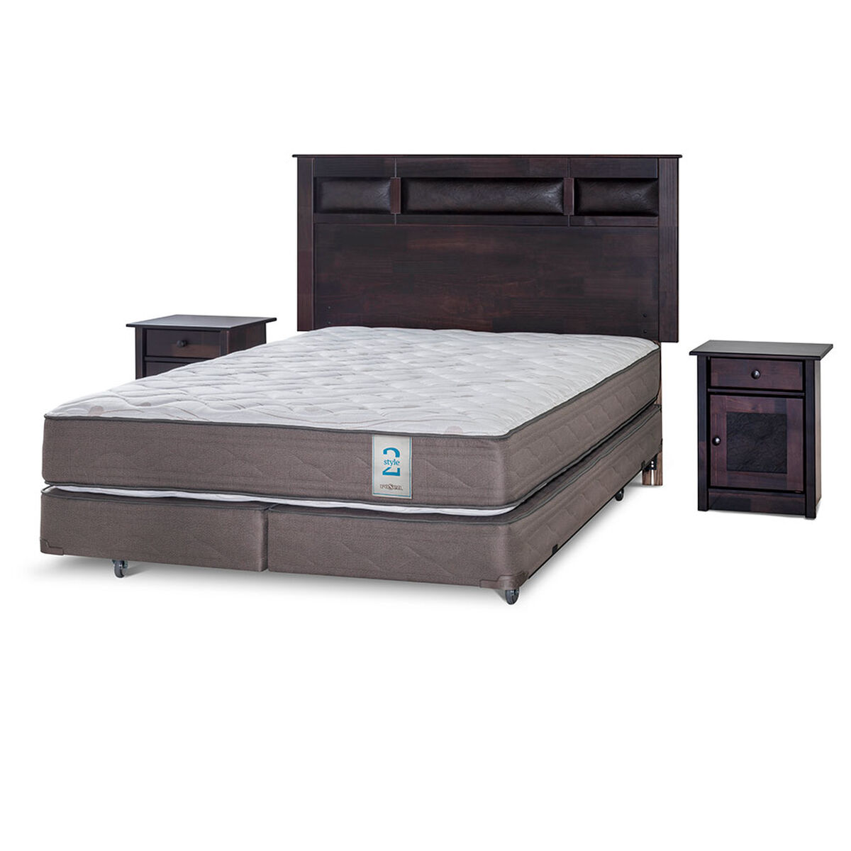 Box Spring 2 Plazas Div New Style 2 + Set Maderas Bilbao 
