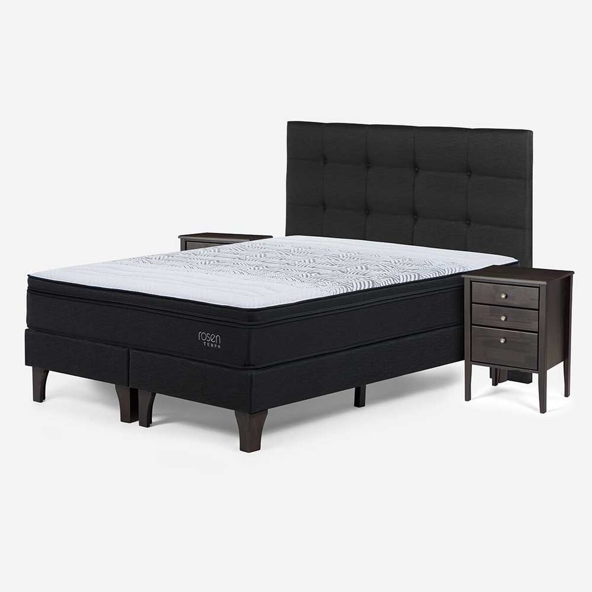 Cama Europea Rosen Base Dividida 2 Plazas Tempo + Maderas Issey