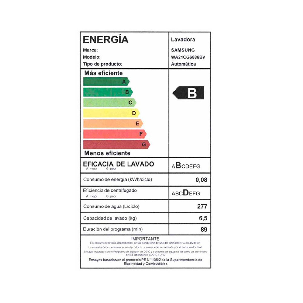 Lavadora Automática Samsung WA21CG6886BVZS 21 kg.
