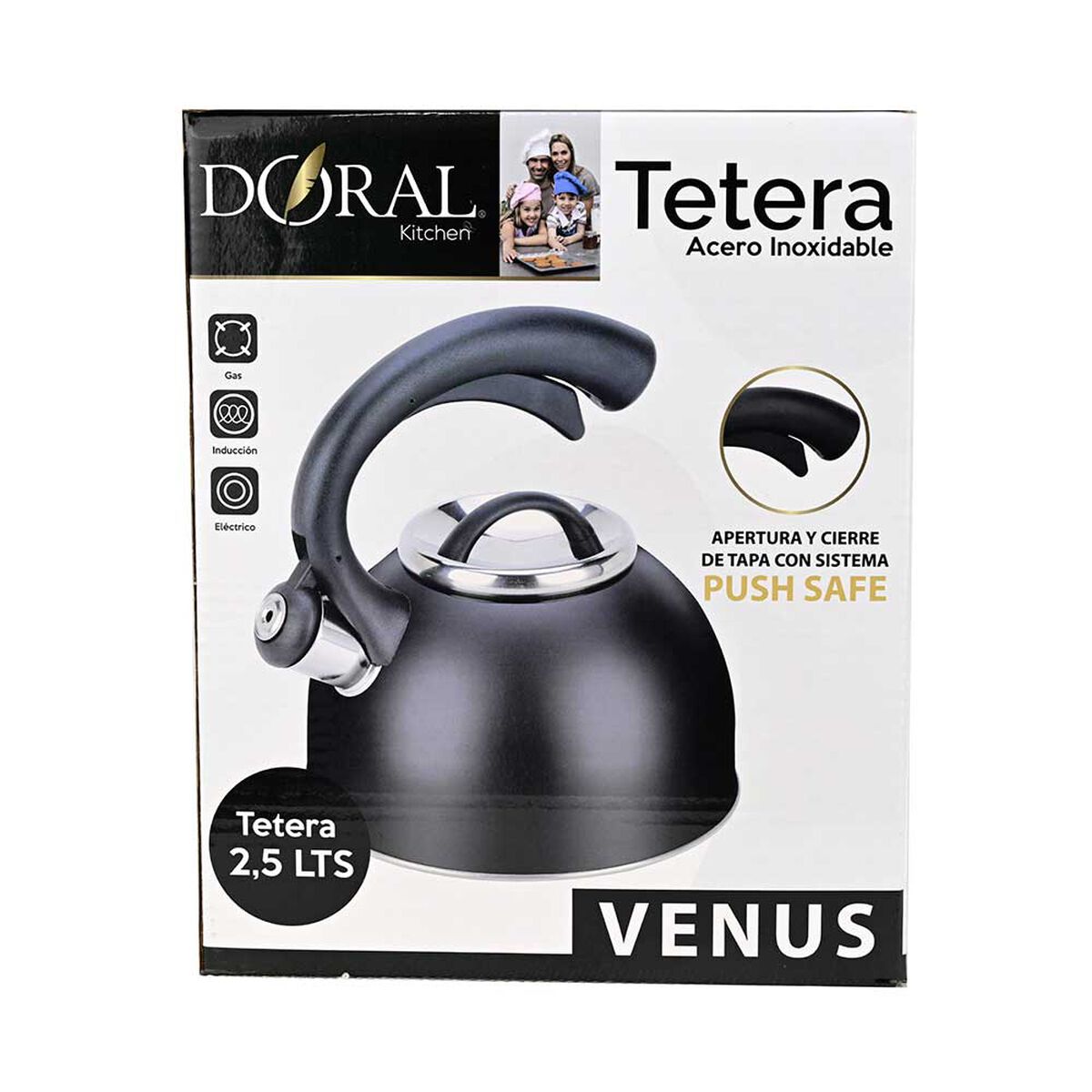 Tetera Acero Inox. Doral Venus 2.5 Lts Negro