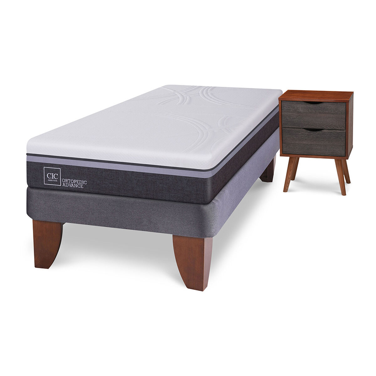 Cama Europea CIC 1,5 Plazas Ortopedic Advance + Velador Niger