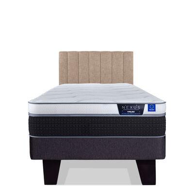 Cama Europea Flex 1,5 Plazas Nexus Box + Respaldo Tubular Beige