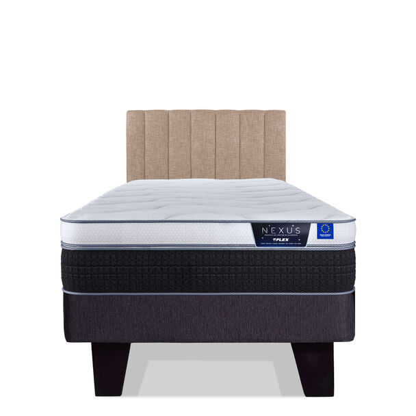 Cama Europea Flex 1,5 Plazas Nexus Box + Respaldo Tubular Beige