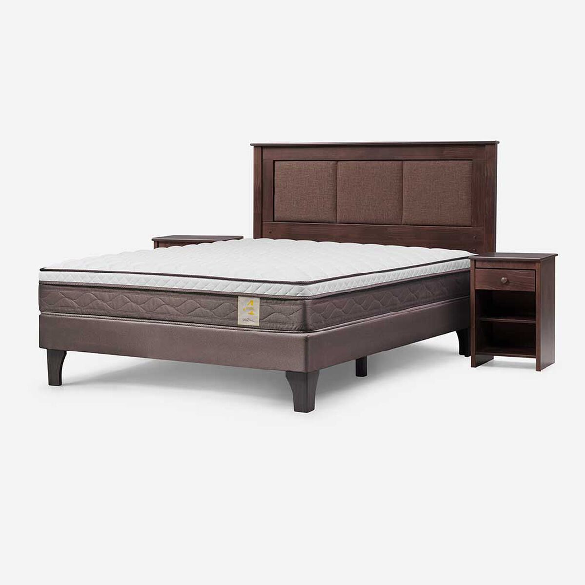 Cama Europea Rosen 2 Plazas New Style 4 Plus + Respaldo + 2 Veladores Rachel