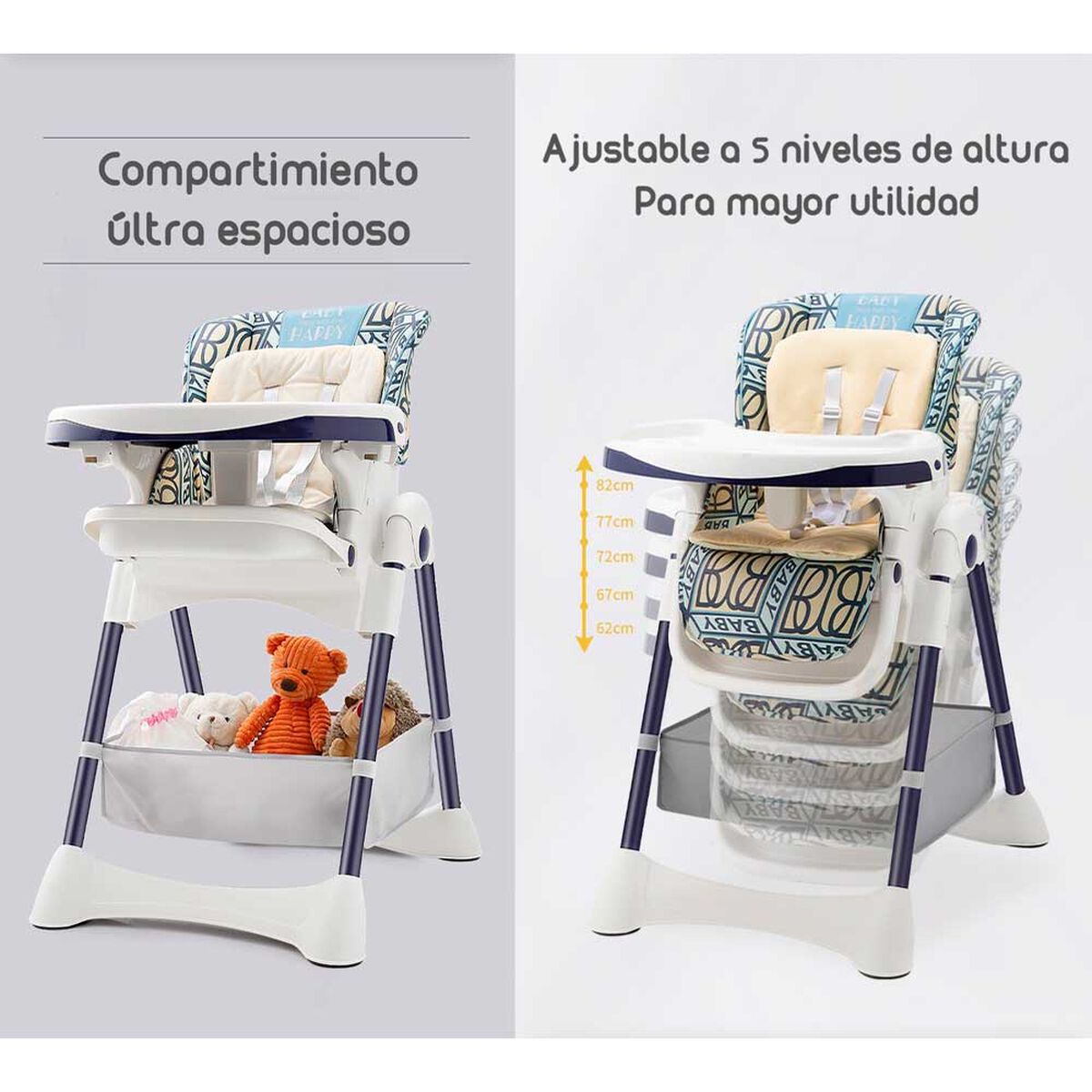 Silla de Comer Multiposiciones con Ruedas Rosada