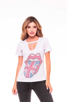 Imagen 1 del producto Polera Chocker Mujer Rock Caviar Blanco