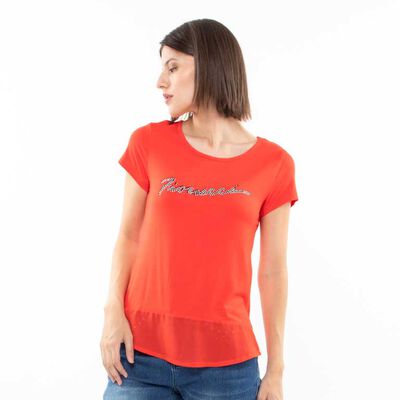 Polera Con Logo Manga Corta Mujer Fiorucci Rojo, Blanco