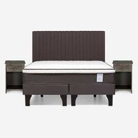 Cama Europea Rosen 2 Plazas New Style 4 + Respaldo + 2 Veladores Café