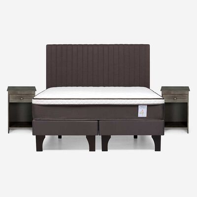 Cama Europea Rosen 2 Plazas New Style 4 + Respaldo + 2 Veladores Café