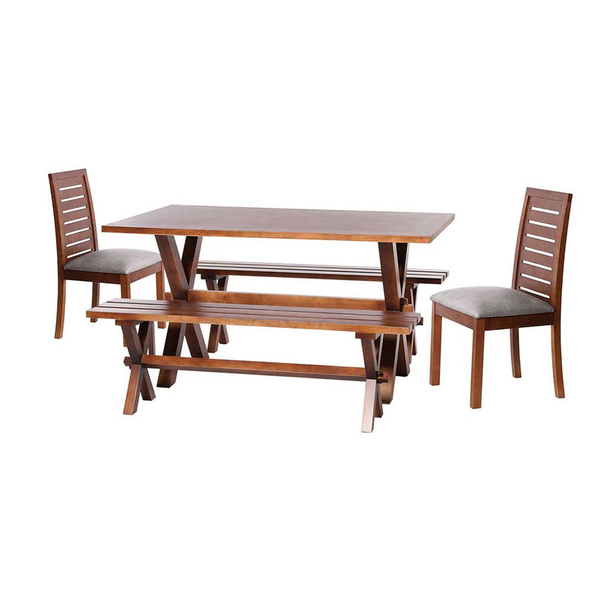 Juego de Comedor Latam Home Sevilla Tenerife 2 Sillas + 2 Bancas Cuero Kentucky Gris