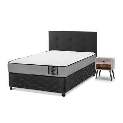 Imagen 1 del producto Cama Americana Flex 1 Plaza Star + Respaldo Royal Negro + Velador Rock