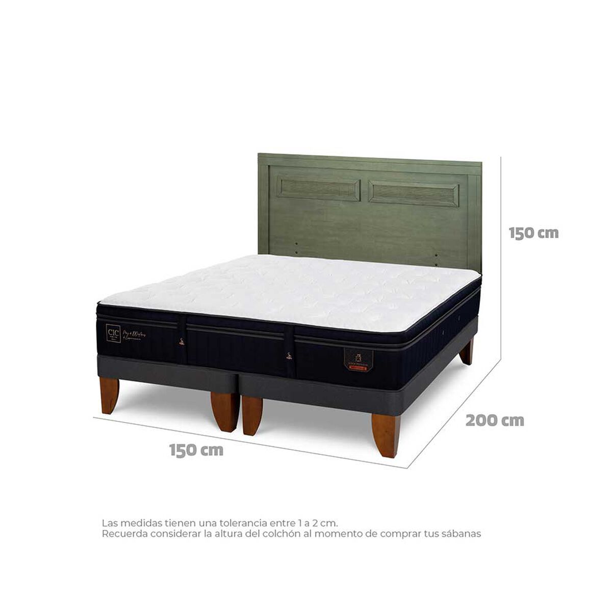 Cama Europea CIC Base Dividida 2 Plazas S&uacute;per Premium + Respaldo Milan Olivo