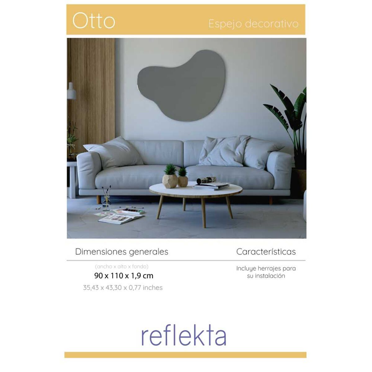 Espejo de Vidrio TuHome Fluye Otto 90 x 110 cm