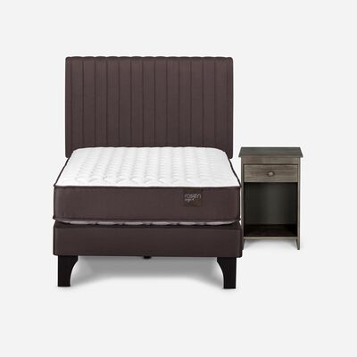 Cama Europea Rosen 1 Plaza Ergo T + Respaldo + Velador Café