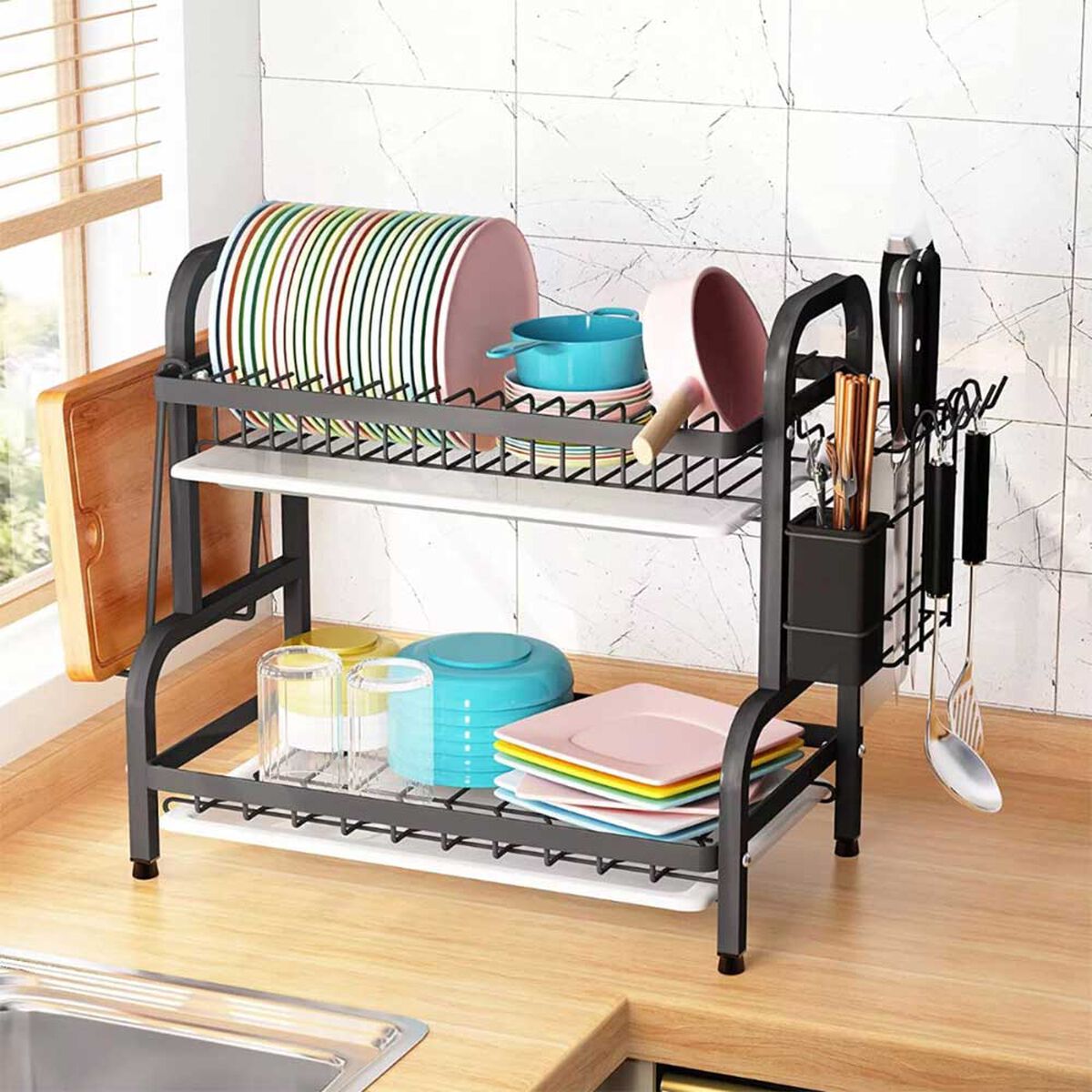 Secaplatos Escurridor 2 Niveles Simplit Negro