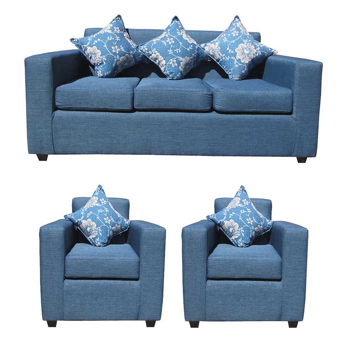 Juego de Living Almore Paris Sofá 3 Cuerpos + Dos Sillones 1 Cuerpo Azul