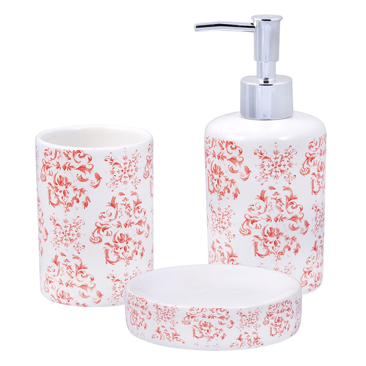 Set Menaje 3 Piezas Ceramica Mashini Damask Rosado