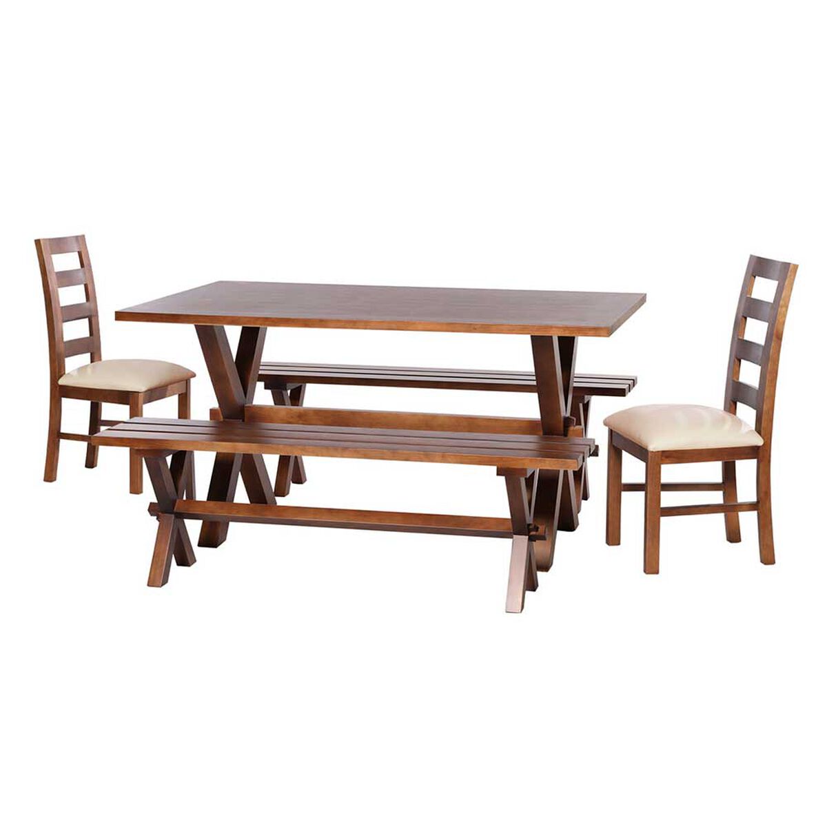 Juego de Comedor Latam Home Sevilla Granada 2 Sillas + 2 Bancas PU Beige