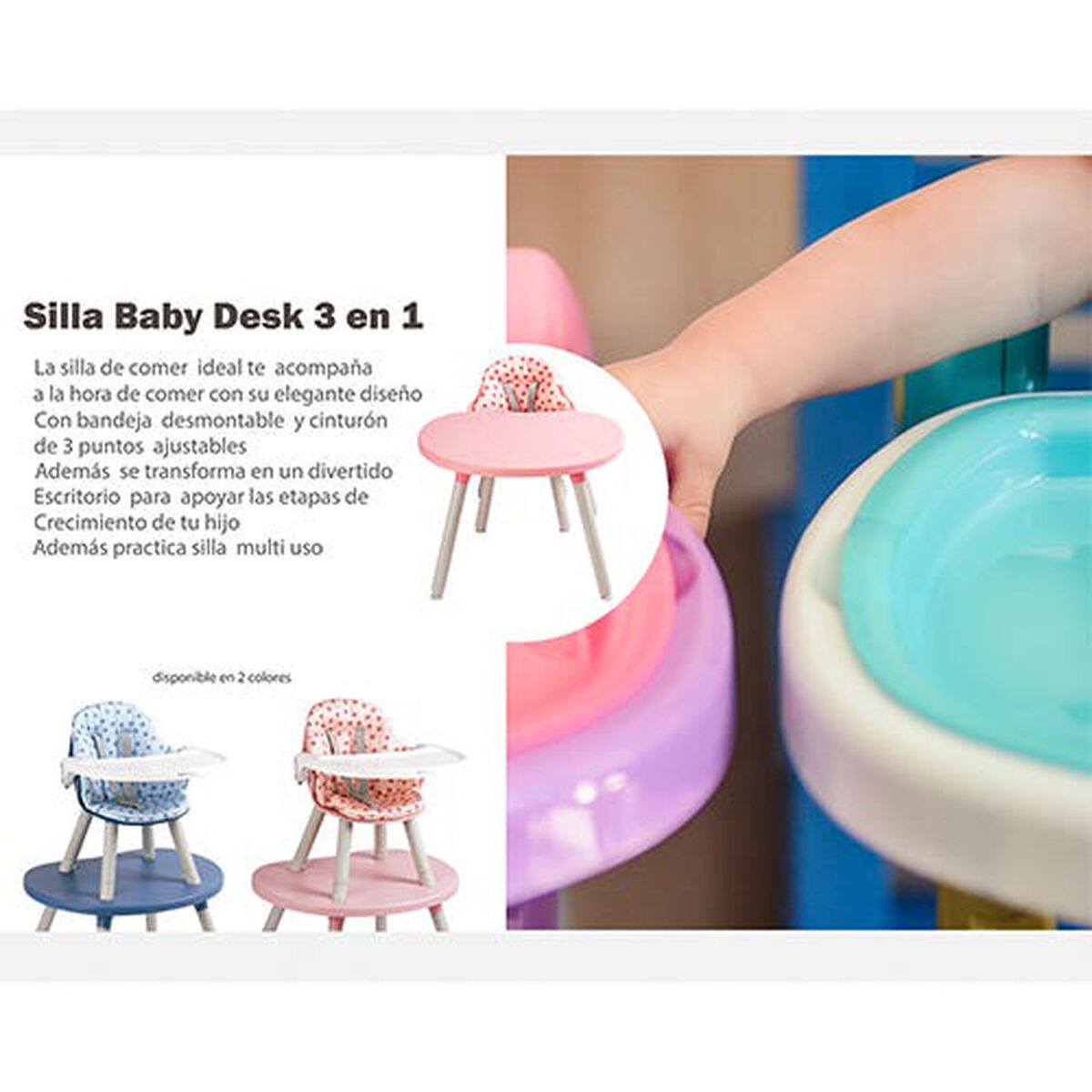 Silla de Comer Bebesit Baby Desk 3 en 1 Azul