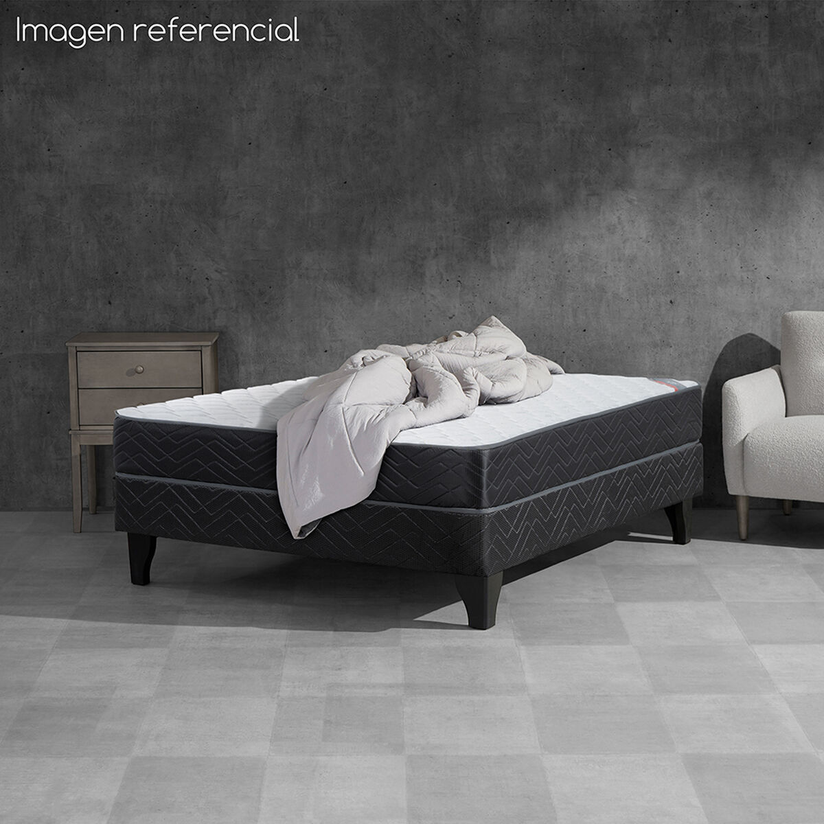 Cama Europea Celta 2 Plazas Active + Set Textiles + Almohadas