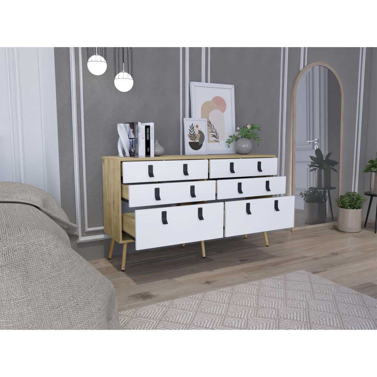 Cómoda Doble TuHome Huna 6 Cajones Macadamia Blanco