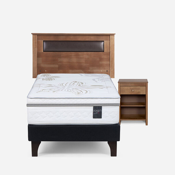 Cama Europea Rosen 1,5 Plazas Art 4 + Respaldo + Velador Ferrara Chocolate