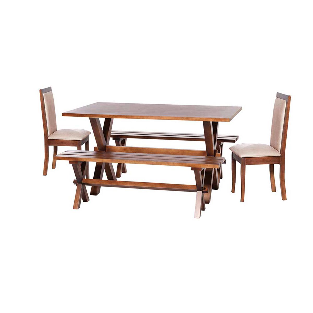 Juego de Comedor Latam Home Sevilla Girona 2 Sillas + 2 Bancas Cuero Kentucky Beige