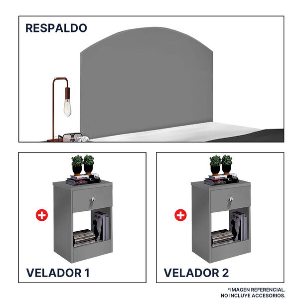 Respaldo + Velador Casanova 1,5 Plazas Gris