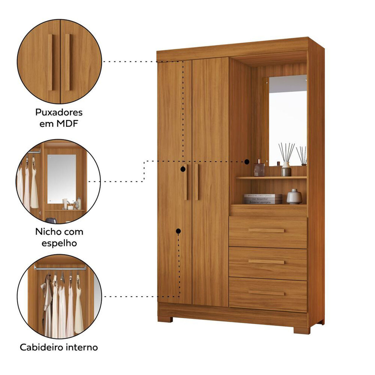 Closet Home Mobili Noa 2 Puertas 3 Cajones Caf&eacute;
