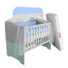 Combo Cuna Casanova Mini Luna Gris/Azul + Colchón Cuna Blanco + Set Textiles 9 Piezas Celeste
