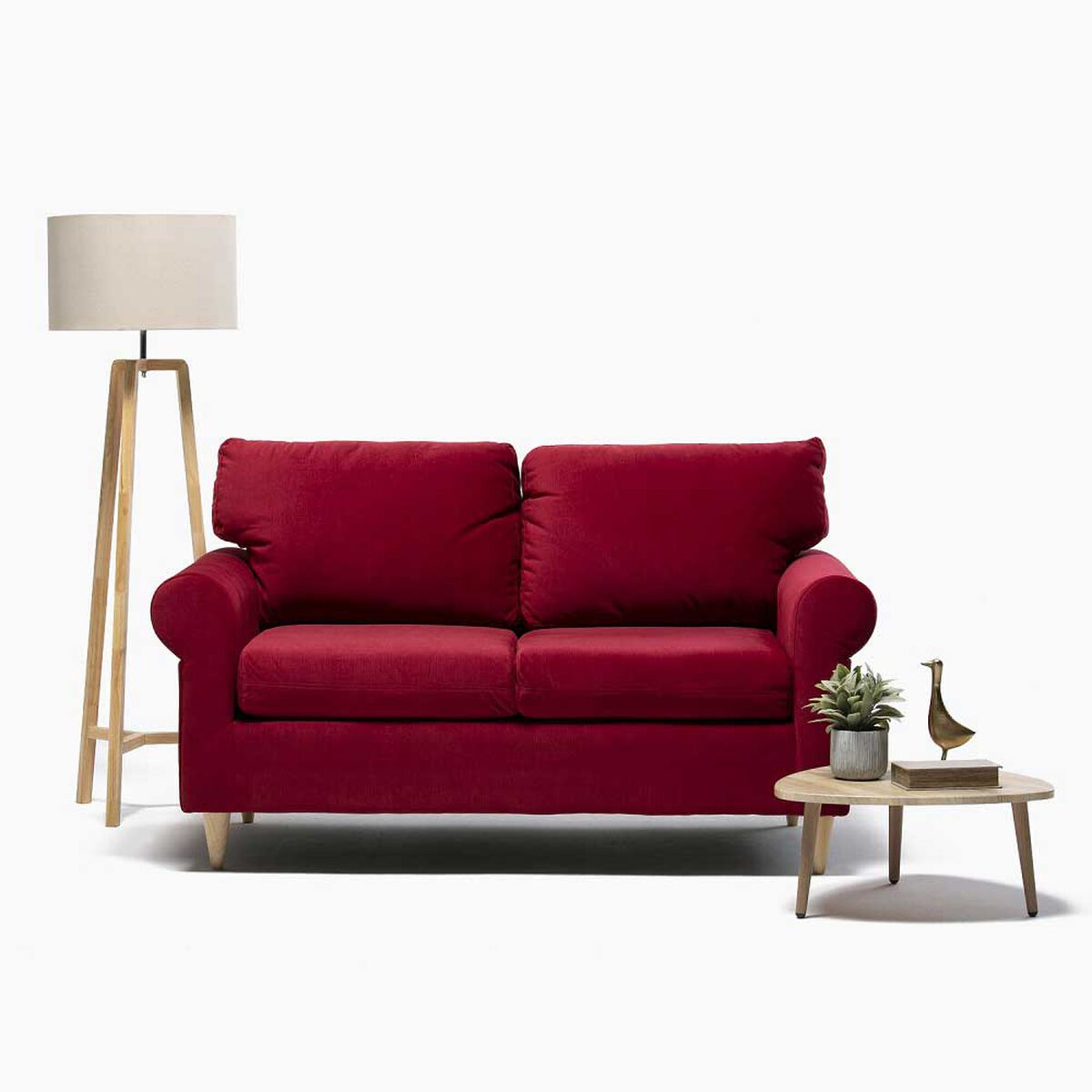 Sofá Kea Retro Felpa 2 Cuerpos Rojo