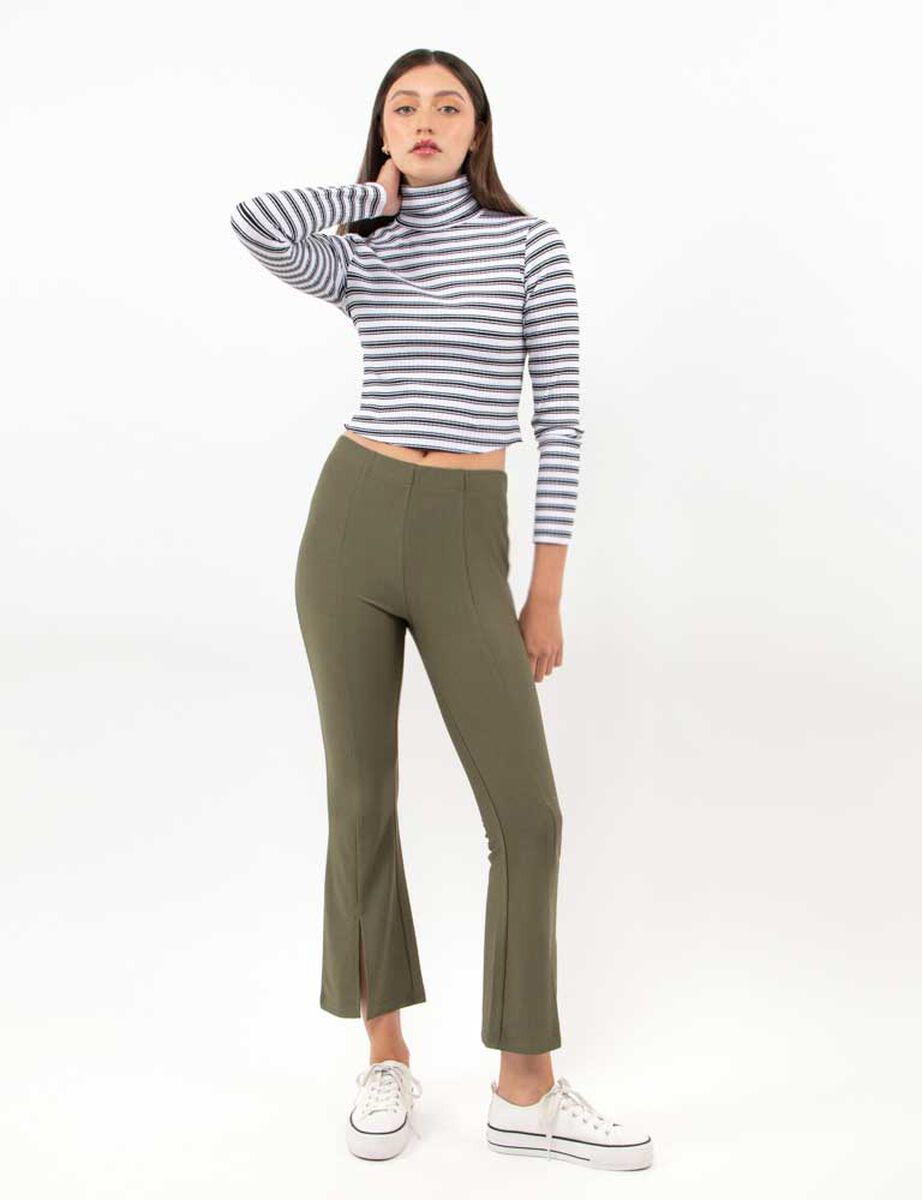Polera Crop Rayas Manga Larga Cuello Tortuga Mujer Icono