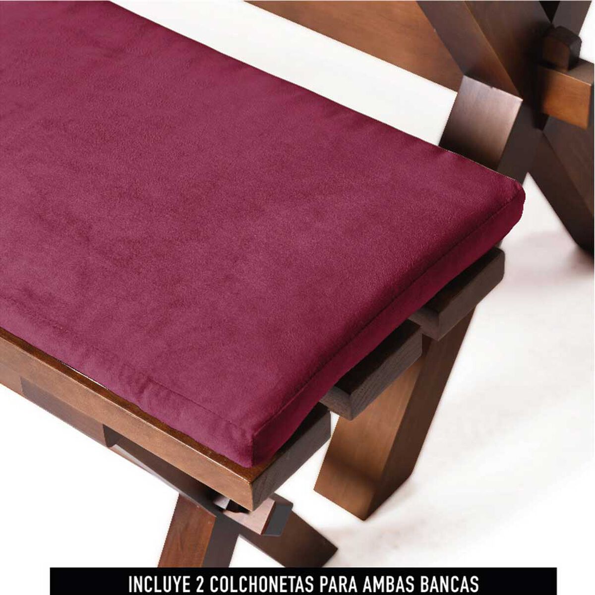 Juego de Comedor Latam Home Sevilla Tenerife 2 Sillas + 2 Bancas Velvet Burdeo