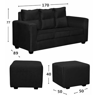 Juego de Living Diseño A&M Home Loreto Sofá 3 Cuerpos + 2 Pouf 1 Cuerpo  Negro