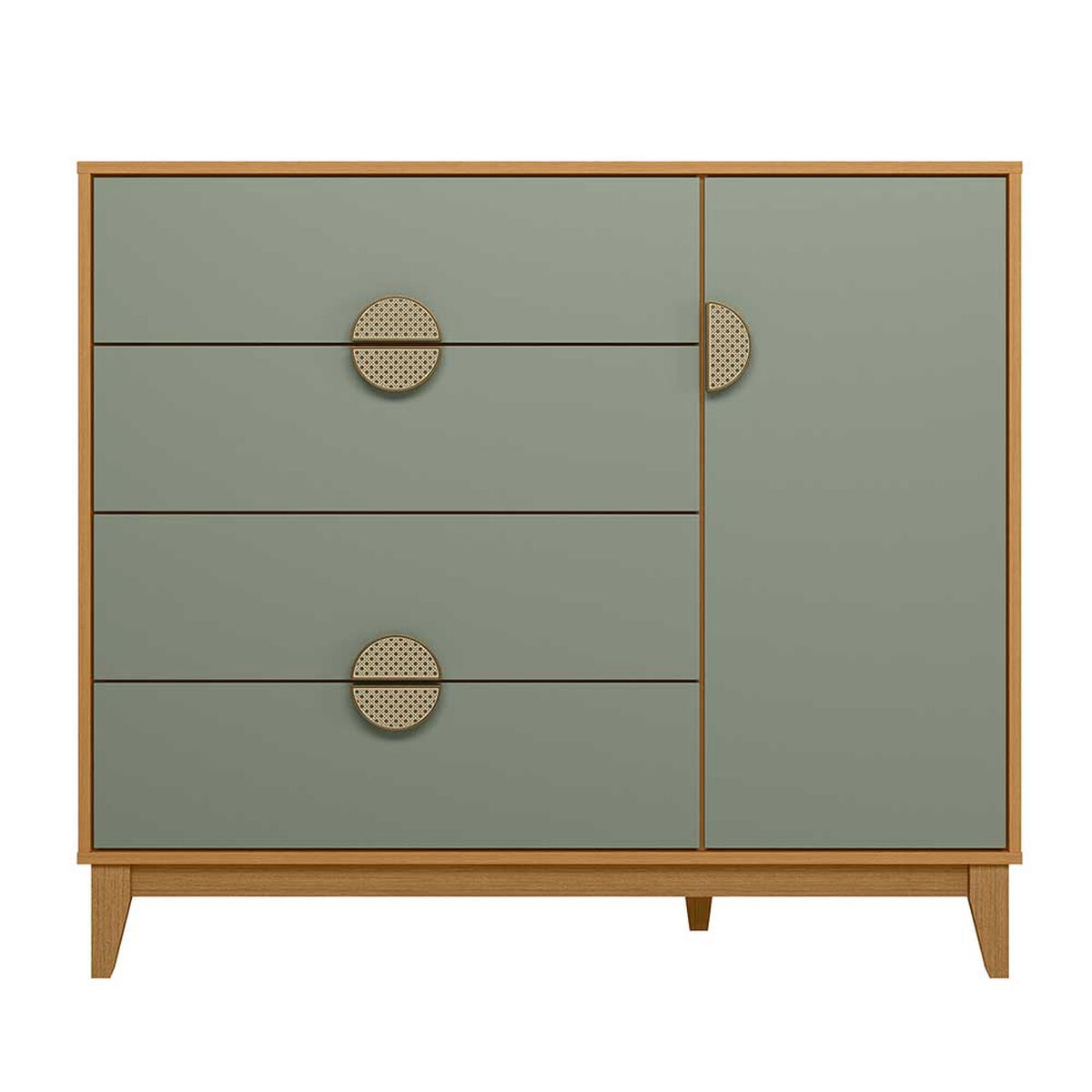 Cómoda Vekkahome Ipe 4 Cajones 1 Puerta Café Verde