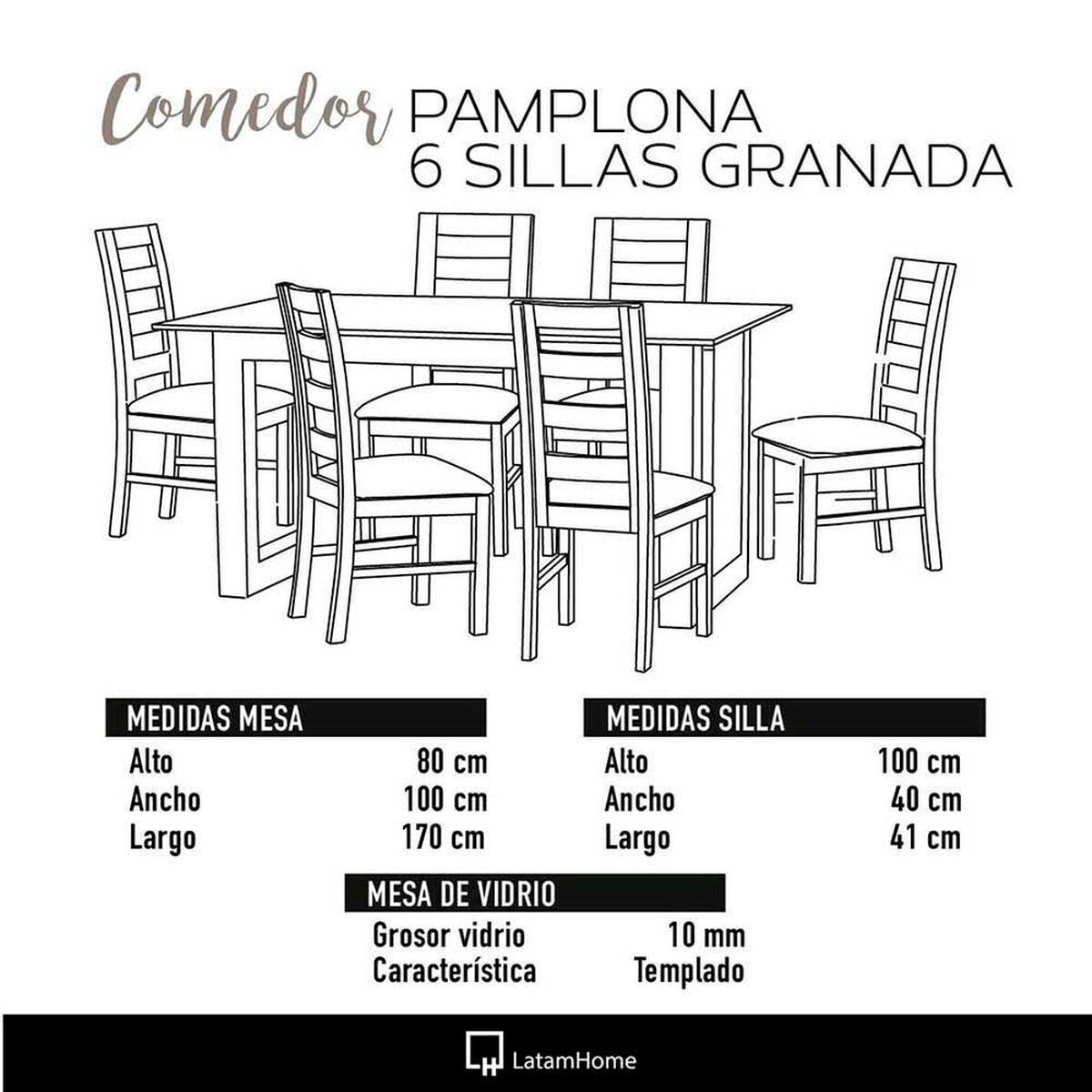 Juego de Comedor Latam Home Pamplona Burgos 6 Sillas Cuero Rojo